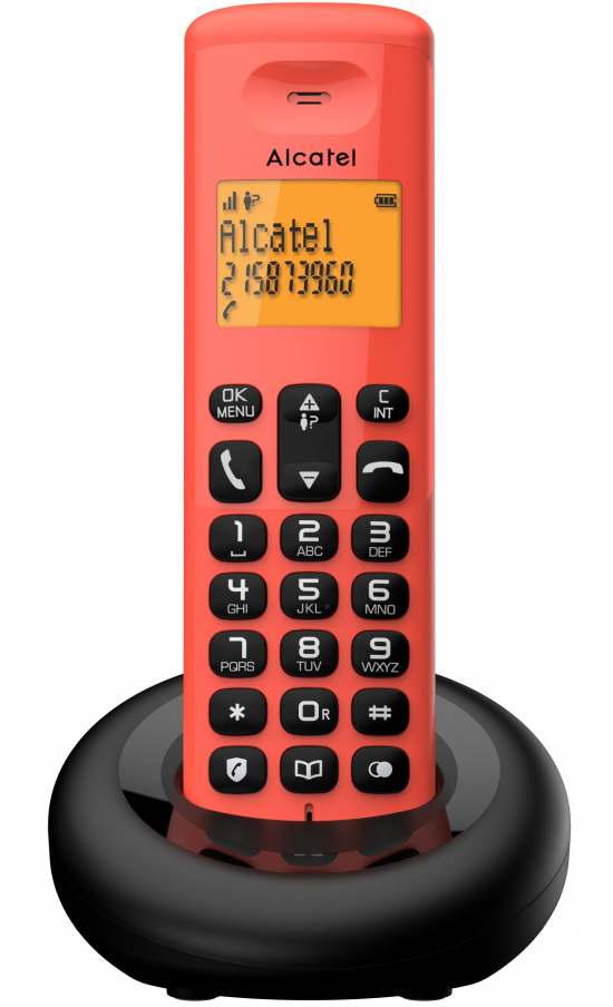 Teléfono inalámbrico Dect Alcatel E160, con bloqueo de llamadas, rojo